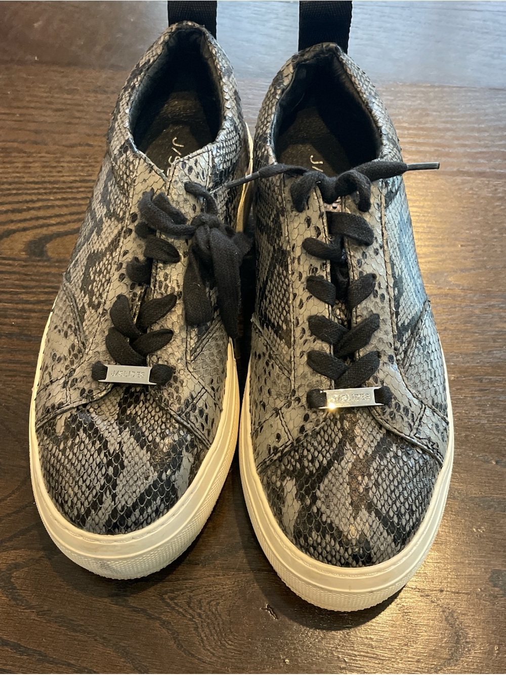 J Slides Gray Snake-Print Lace-Up Platform Sneakers